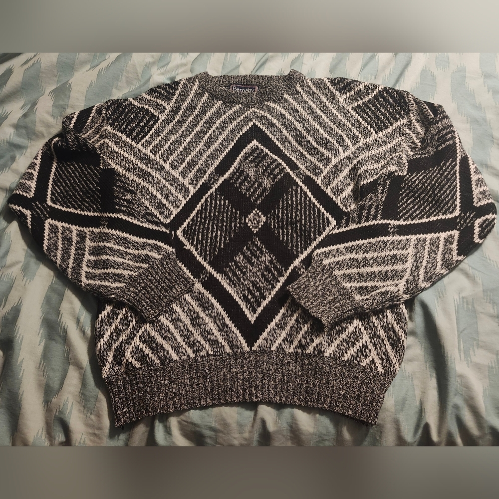 Vintage 90s Barnaby Sweater Gray Black Geometric Knit Pullover Men’s‎ Size Large